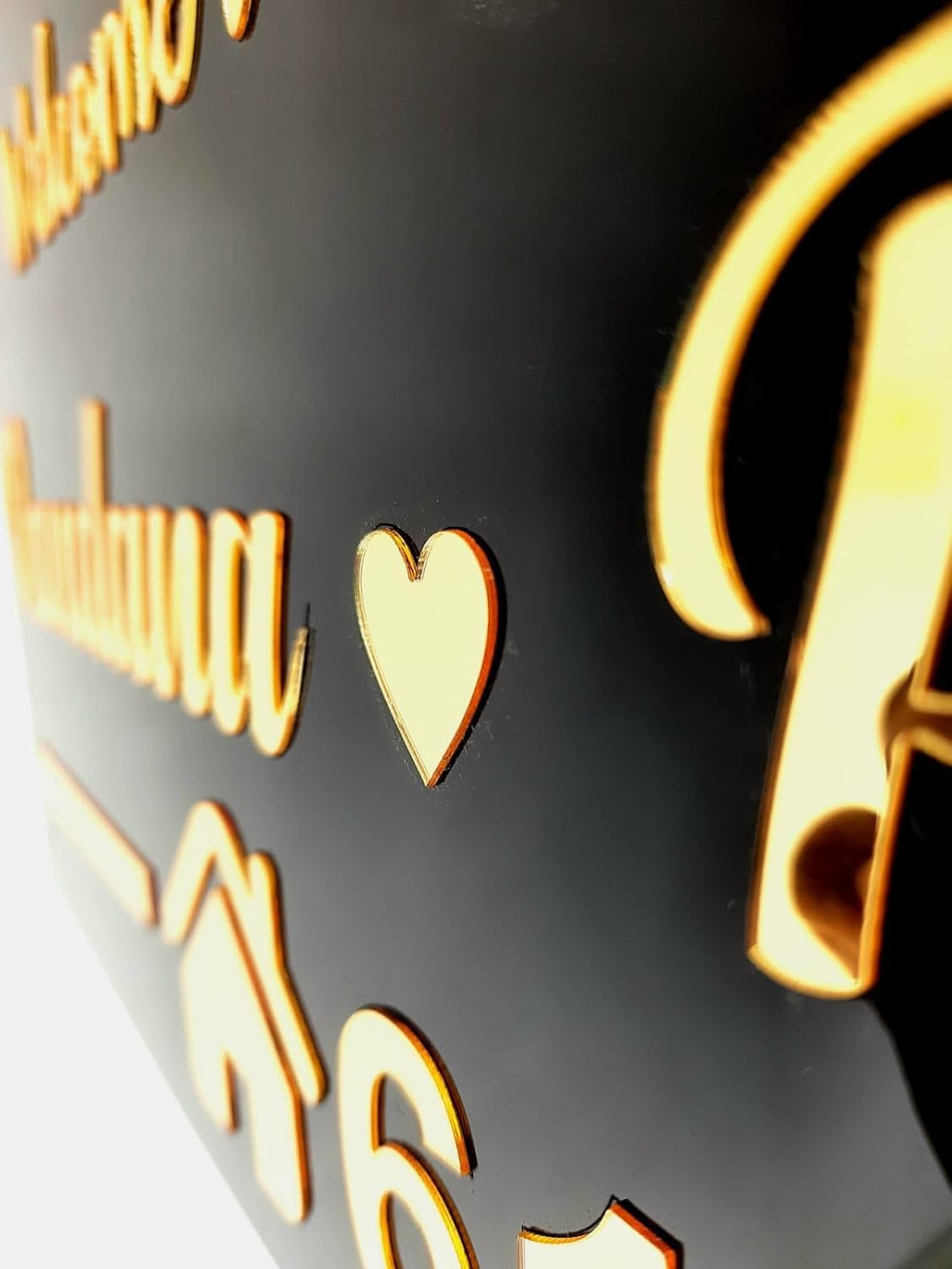 Welcome Design with Names & House Number | Black 3mm Glossy + 3mm Golden Acrylic