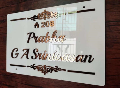 Classic Glossy Acrylic Name Plate | 3mm Glossy White + 3mm Rosegold