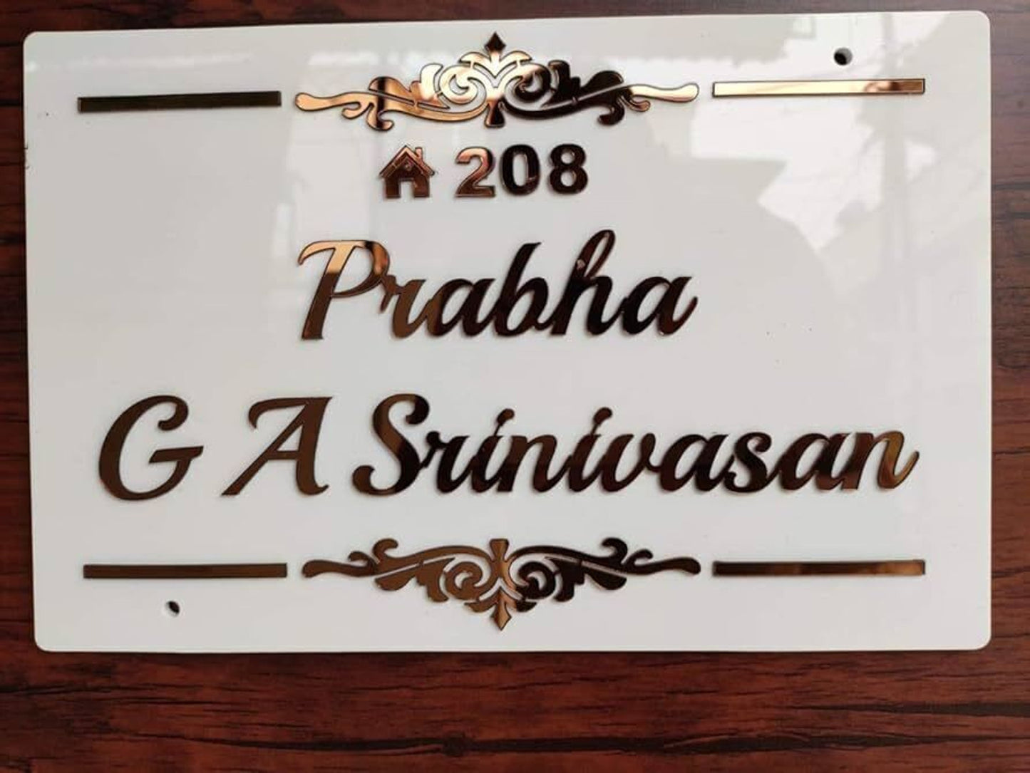 Classic Glossy Acrylic Name Plate | 3mm Glossy White + 3mm Rosegold